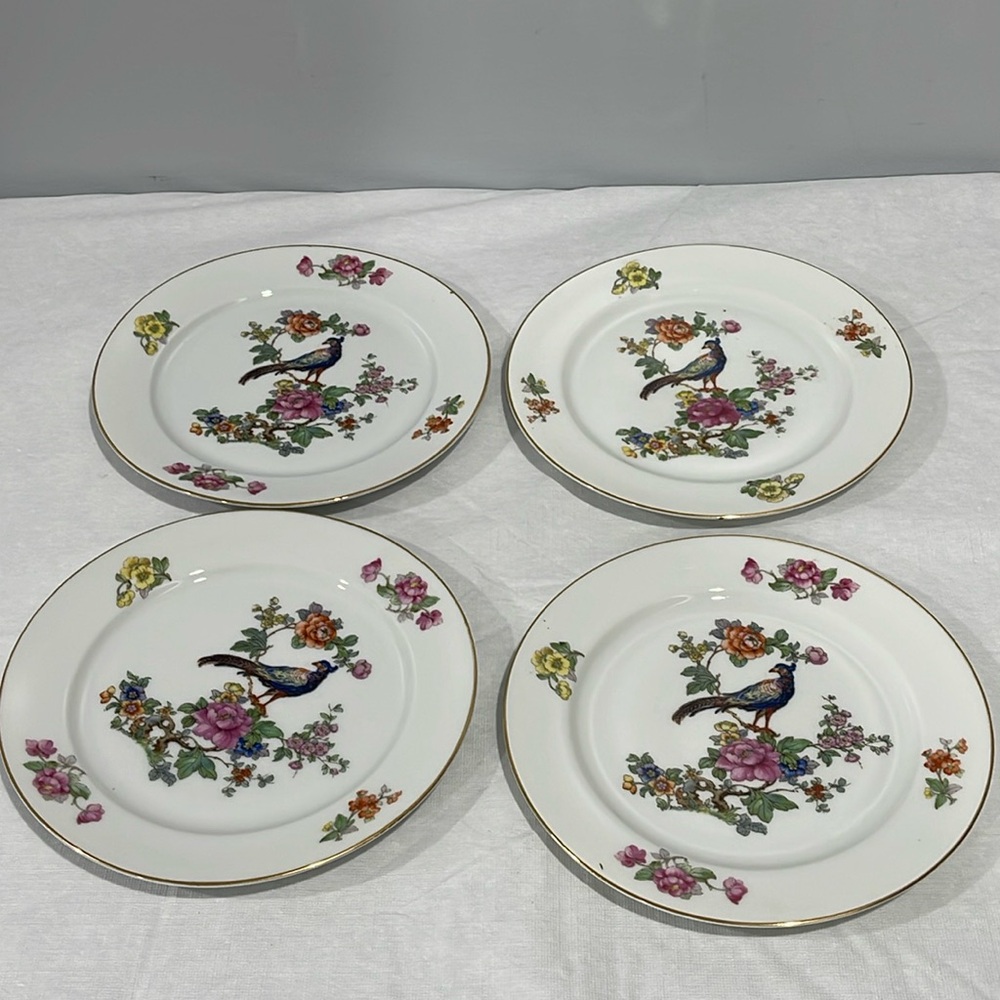 Vintage Epiag Czechoslovakia 8” salad Plates Royal Peacock Flowers set of 4